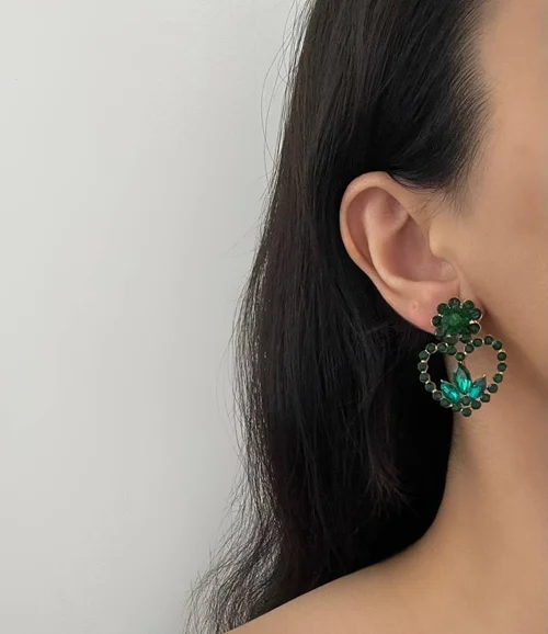 گوشواره جواهری سبز طرح قلب