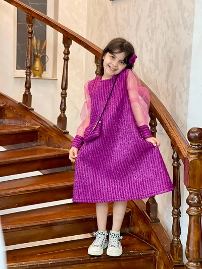 پیراهن مجلسی دخترانه ست بنفش