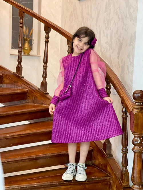 پیراهن مجلسی دخترانه ست بنفش