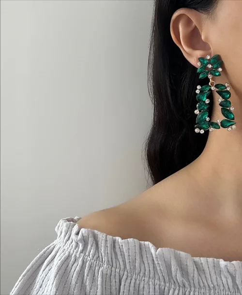 گوشواره جواهری سبز طرح کیمیا