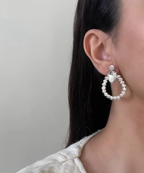 گوشواره جواهری نقره ای طرح اشک