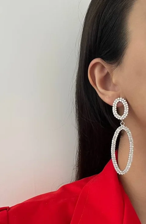 گوشواره تمام نگین طرح بیضی