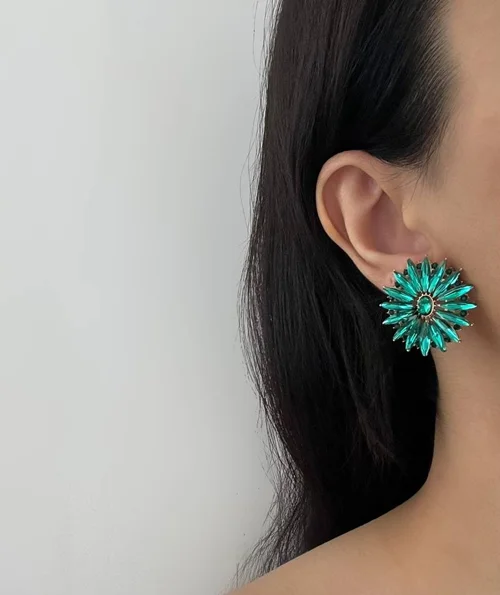 گوشواره جواهری سبز طرح پرتو