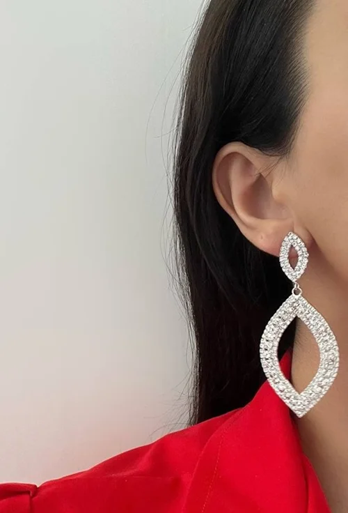 گوشواره تمام نگین طرح بادامی