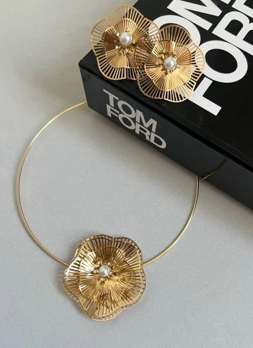 نیم ست فشن طرح تک گل با  مروارید