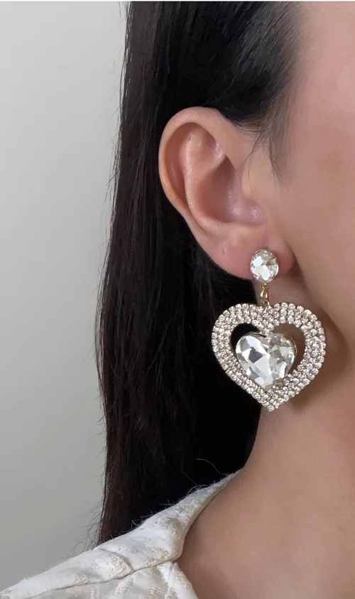 گوشواره جواهری نقره ای طرح قلب